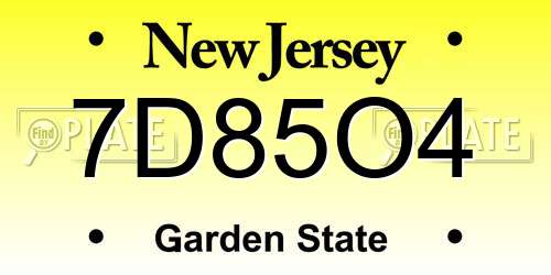 7D85O4 New Jersey License Plate