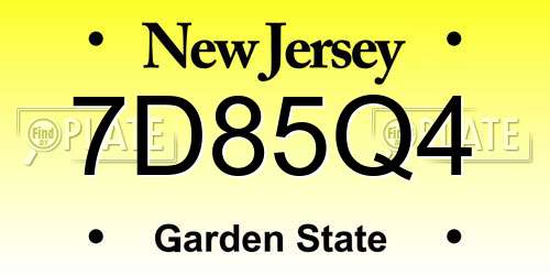 7D85Q4 New Jersey License Plate