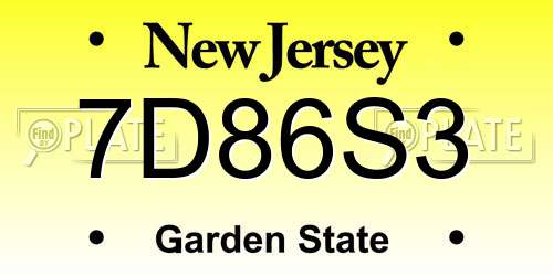 7D86S3 New Jersey License Plate