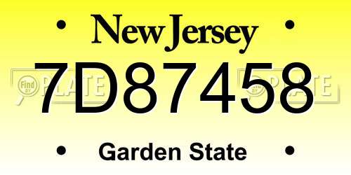 7D87458 New Jersey License Plate