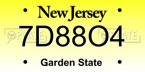 7D88O4 New Jersey License Plate