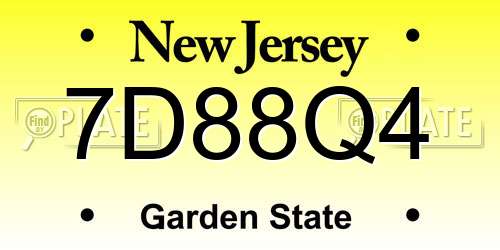 7D88Q4 New Jersey License Plate