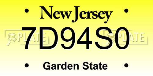 7D94S0 New Jersey License Plate