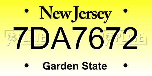 7DA7672 New Jersey License Plate