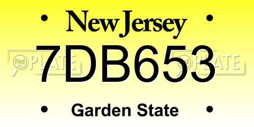 7DB653 New Jersey License Plate