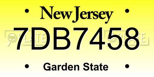 7DB7458 New Jersey License Plate