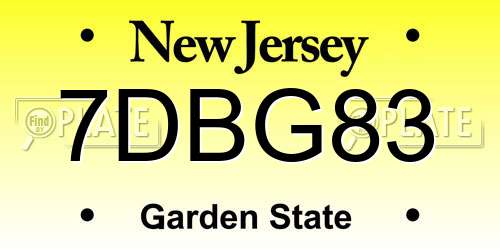 7DBG83 New Jersey License Plate