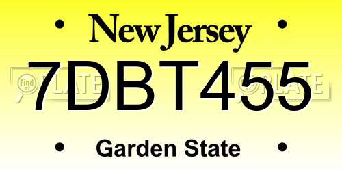 7DBT455 New Jersey License Plate