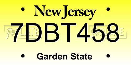 7DBT458 New Jersey License Plate
