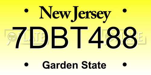 7DBT488 New Jersey License Plate
