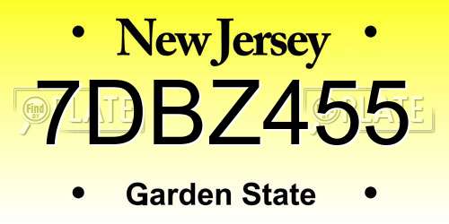 7DBZ455 New Jersey License Plate