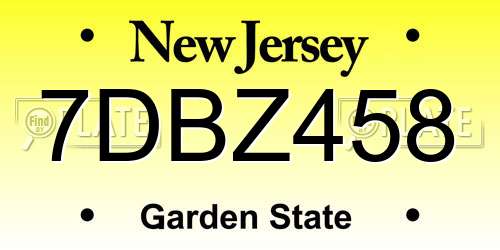 7DBZ458 New Jersey License Plate
