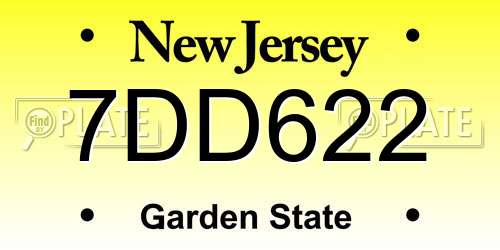 7DD622 New Jersey License Plate