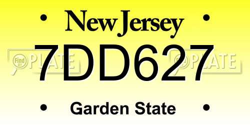 7DD627 New Jersey License Plate