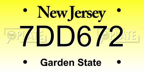 7DD672 New Jersey License Plate