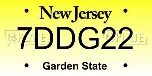 7DDG22 New Jersey License Plate