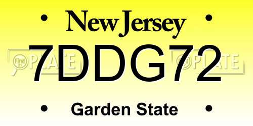7DDG72 New Jersey License Plate