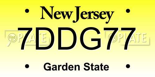 7DDG77 New Jersey License Plate