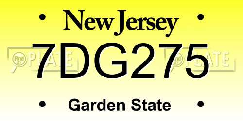 7DG275 New Jersey License Plate