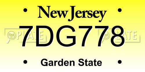 7DG778 New Jersey License Plate