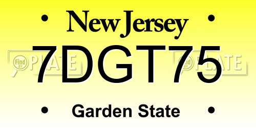 7DGT75 New Jersey License Plate