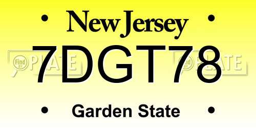 7DGT78 New Jersey License Plate