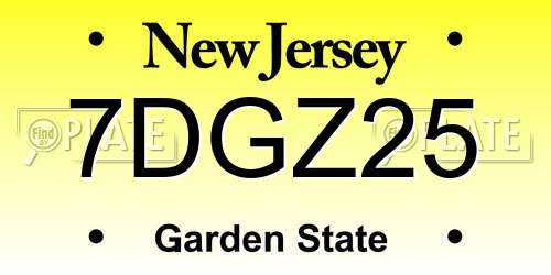 7DGZ25 New Jersey License Plate