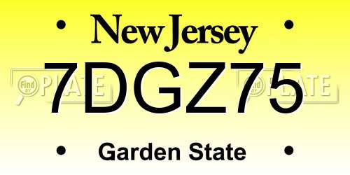 7DGZ75 New Jersey License Plate
