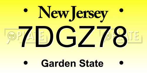7DGZ78 New Jersey License Plate