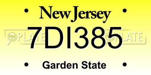 7DI385 New Jersey License Plate