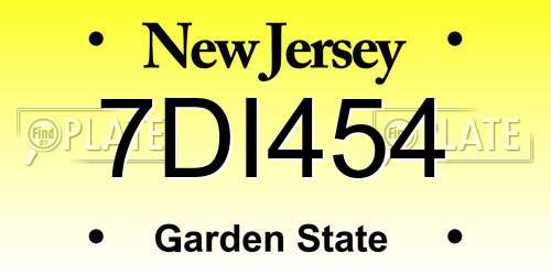 7DI454 New Jersey License Plate