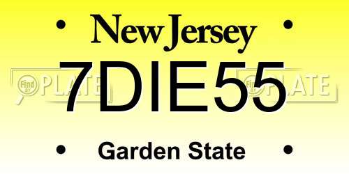 7DIE55 New Jersey License Plate