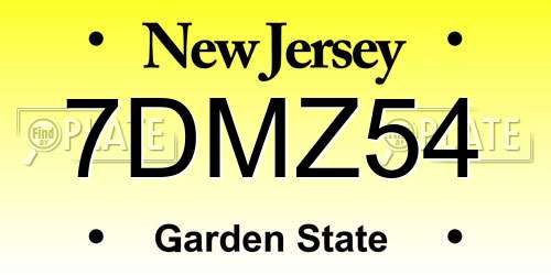 7DMZ54 New Jersey License Plate