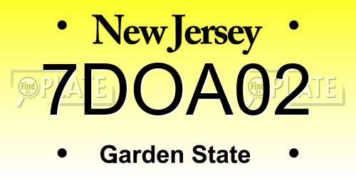 7DOA02 New Jersey License Plate