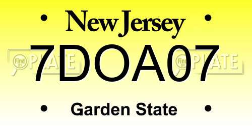7DOA07 New Jersey License Plate