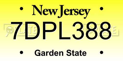7DPL388 New Jersey License Plate