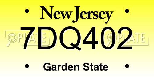 7DQ402 New Jersey License Plate