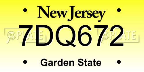 7DQ672 New Jersey License Plate