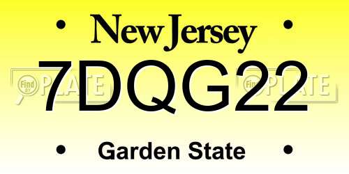 7DQG22 New Jersey License Plate