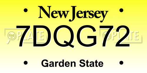 7DQG72 New Jersey License Plate