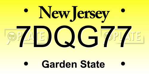 7DQG77 New Jersey License Plate