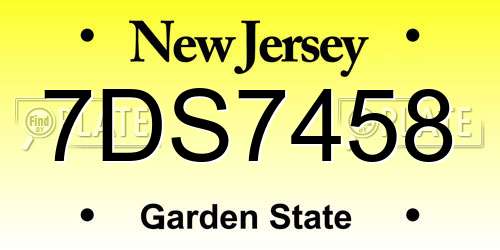 7DS7458 New Jersey License Plate