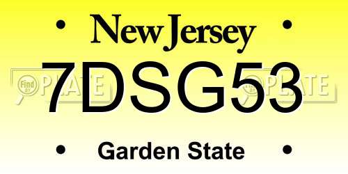 7DSG53 New Jersey License Plate
