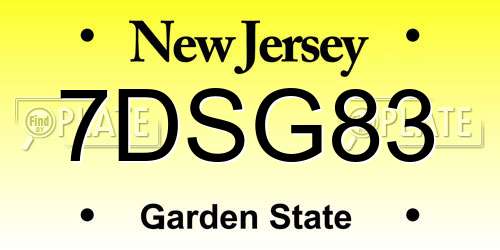 7DSG83 New Jersey License Plate
