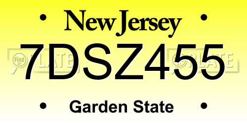 7DSZ455 New Jersey License Plate