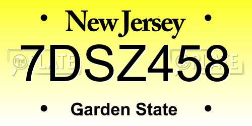 7DSZ458 New Jersey License Plate