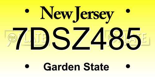 7DSZ485 New Jersey License Plate