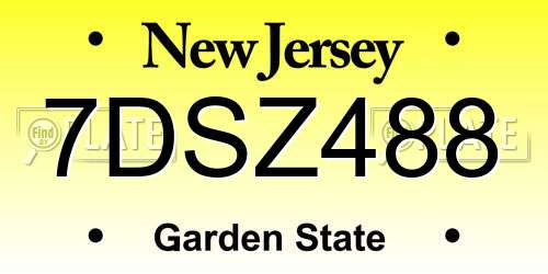 7DSZ488 New Jersey License Plate