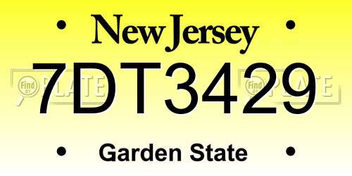 7DT3429 New Jersey License Plate