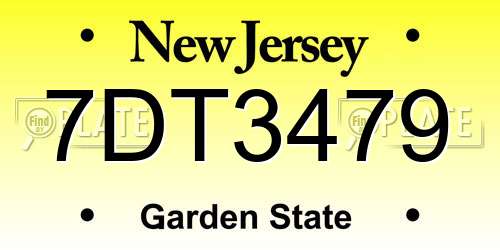 7DT3479 New Jersey License Plate